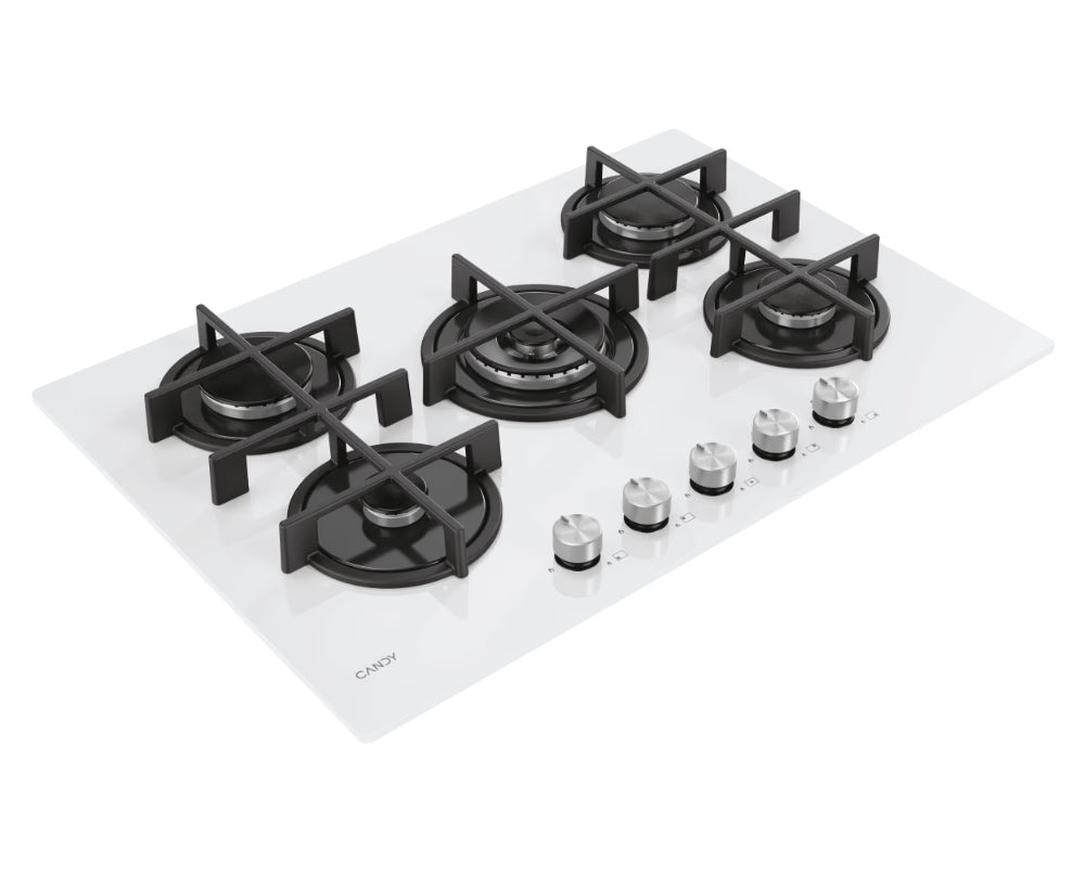 Piano cottura Candy CVG74WTW Gas su vetro 5 zone Colore Bianco Vetro temperato