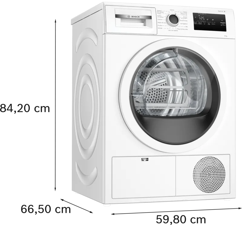 Asciugatrice Bosch WTH85V18II 8KG Classe E Pompa di calore EasyClean Bianca