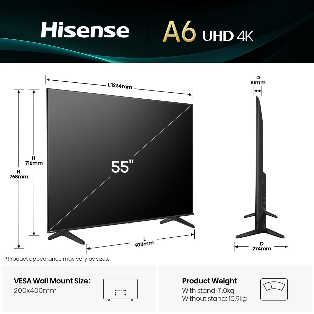 TV Hisense 55A69Q 55" 4K AI UHD Smart TV VIDAA U9 Dolby Audio