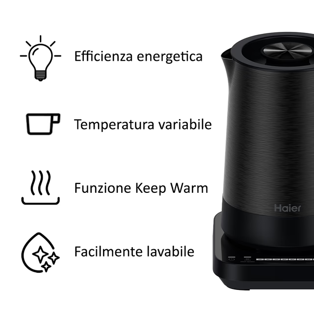 Bollitore Haier HHKE5A 011 Master 1,7L 2200W Nero 7 Temperature