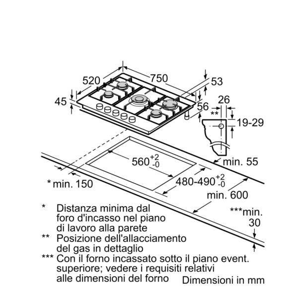 Piano Cottura A Gas Bosch PGQ7B5K90 5F 75Cm Inox