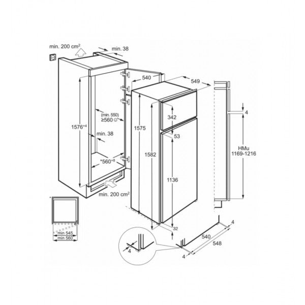 Frigorifero Electrolux KTS5LE16S Doppia Porta Incasso 157cm Classe E
