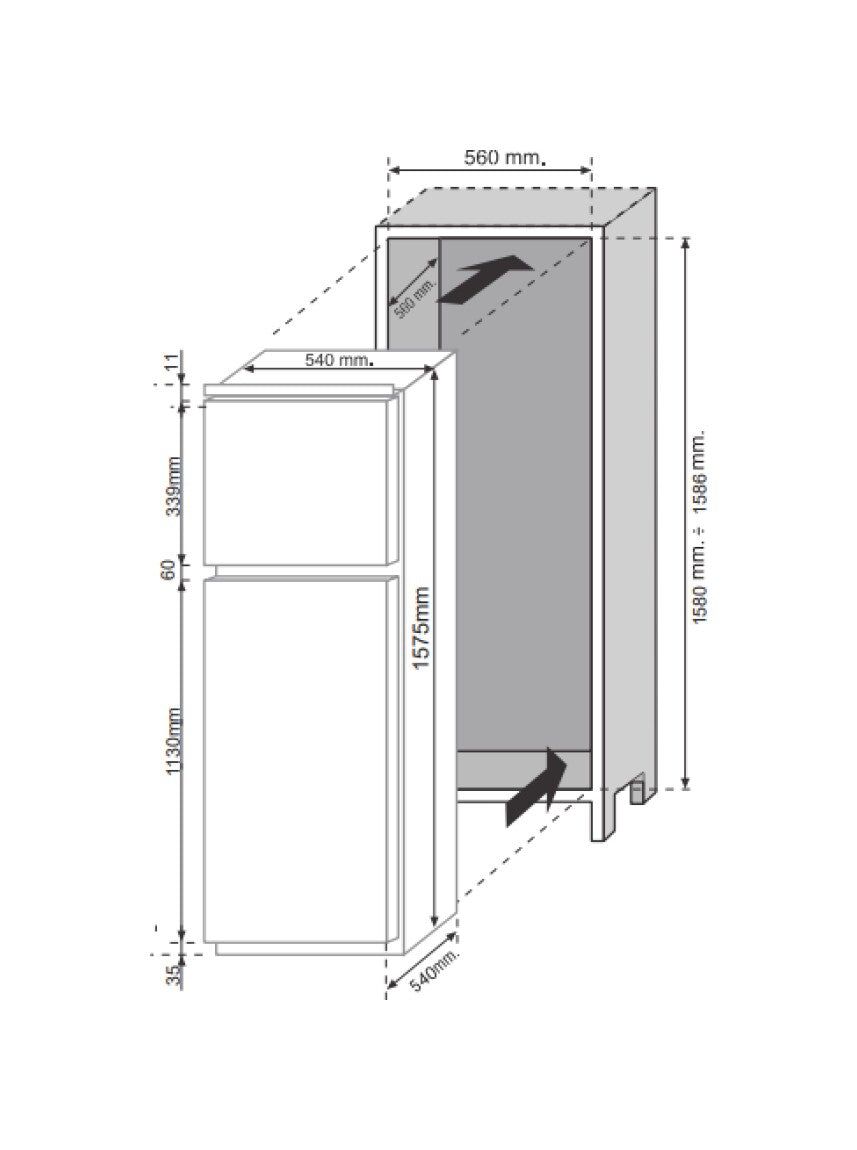 Frigorifero da Incasso Candy CTM516EW Doppia Porta Statico Classe F Altezza 157,5