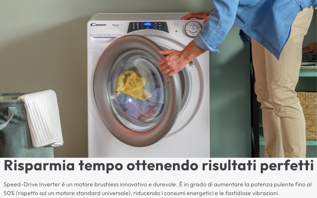 Lavatrice Candy RP496BWMR9/1-S 9 Kg Classe A-30% Profondità 54 cm 1400 giri Inverter Funzione Vapore Wi-Fi