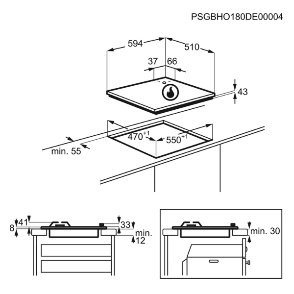 Piano Cottura Electrolux EGS6414T Gas 4 Fuochi Colore Terra di Francia 60 Cm