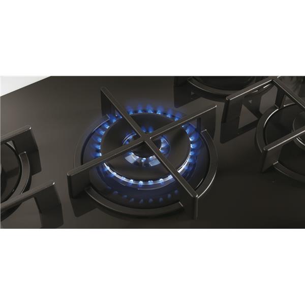 Piano cottura Candy CVG74WTB Gas su vetro 5 zone Nero Vetro temperato 75 cm Griglie in Ghisa
