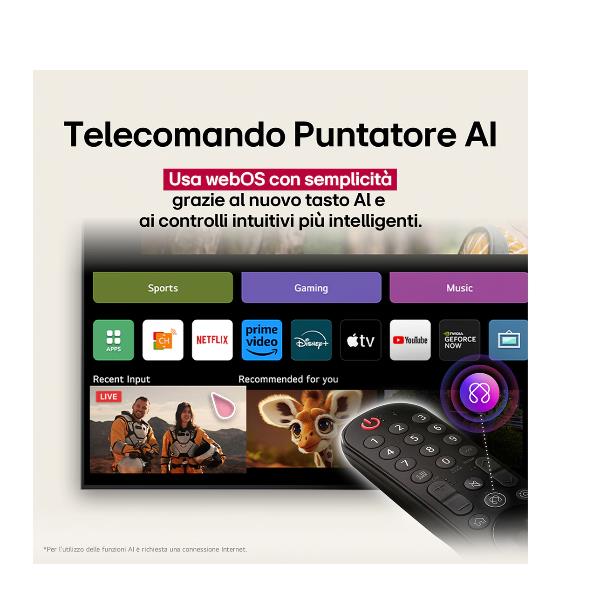 TV LG OLED42C55LA.API 42" OLED EVO 4K UHD WEBOS Processore a9 Gen8 con AI