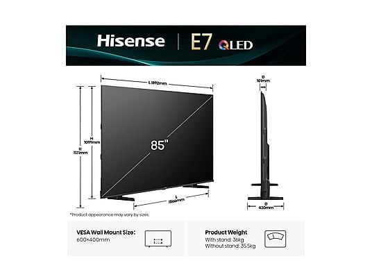 TV Hisense 85E7Q QLED 85 " 4K Smart HDR Dolby Vision Atmos Classe E