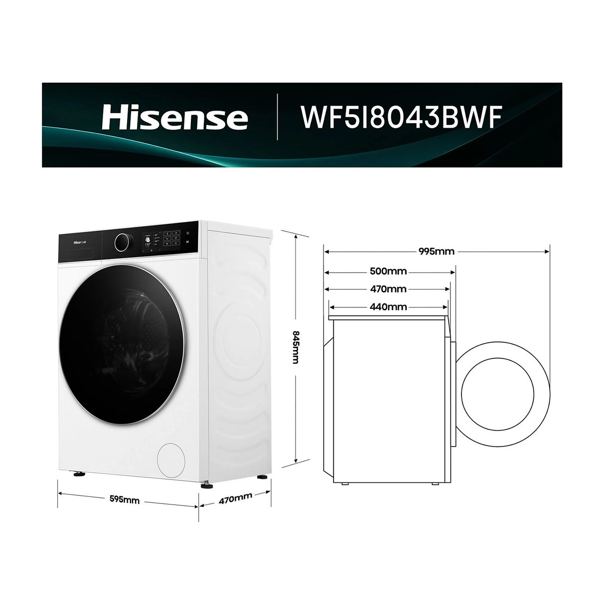 Lavatrice Hisense WF5I8043BWF 8 Kg Classe A Centrifuga 1400 giri 47 cm Inverter Funzione Vapore Lavatrice Slim