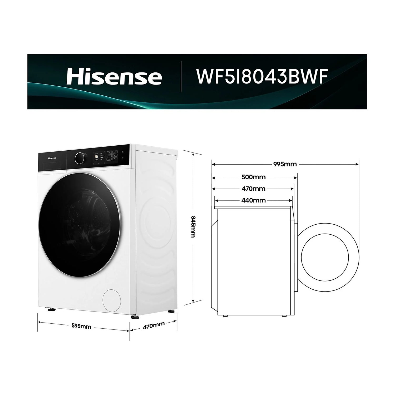 Lavatrice Hisense WF5I8043BWF 8 Kg Classe A Centrifuga 1400 giri 47 cm Inverter Funzione Vapore Lavatrice Slim