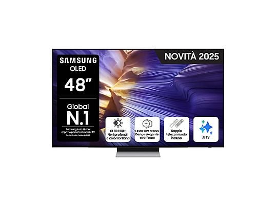 Smart TV Samsung QE48S90FAEXZT 48" OLED Vision AI 4K Processore NQ4 AI Gen3 4K AI Upscaling Pro Schermo antiriflesso OLED HDR Dolby Atmos & OTS Lite Laser Slim Design Classe G