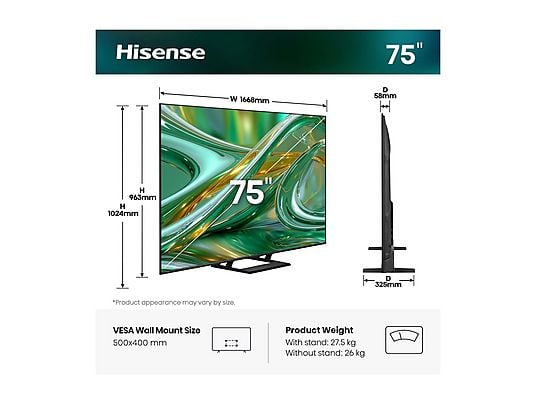 Smart TV Mini LED Hisense 75Q8S 75" 4K UHD 144Hz Dolby Atmos 2.1 by Devialet