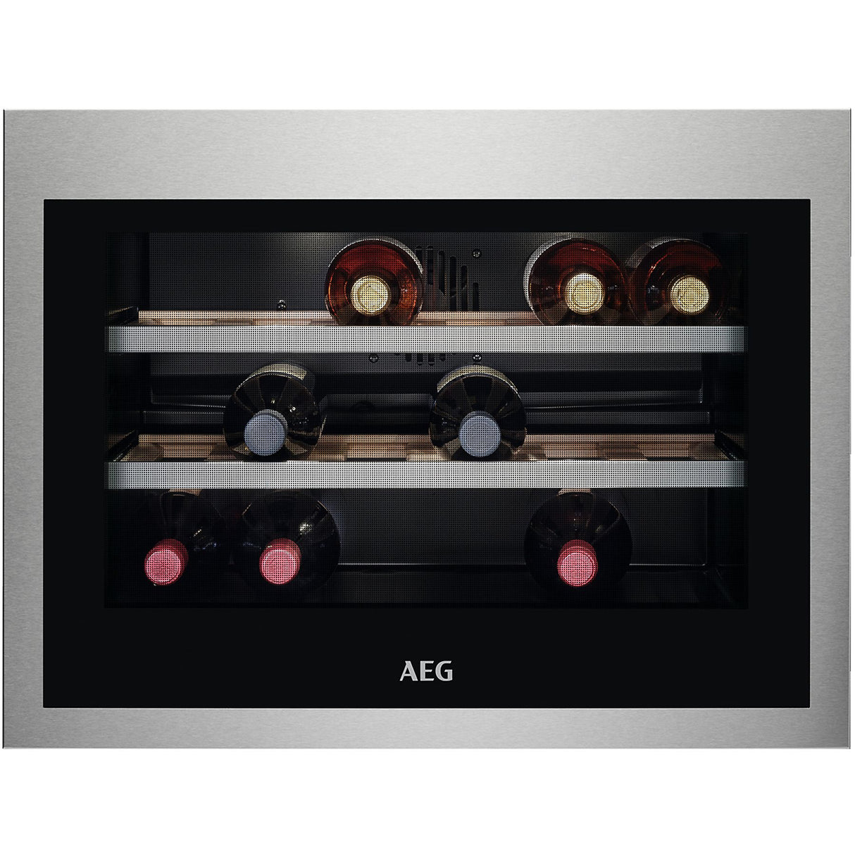 Cantinetta Vini AEG KWE884520M 18 Bottiglie Classe F 3 Ripiani LED Controllo Temperatura Allarme Porta 45.5 cm Inox