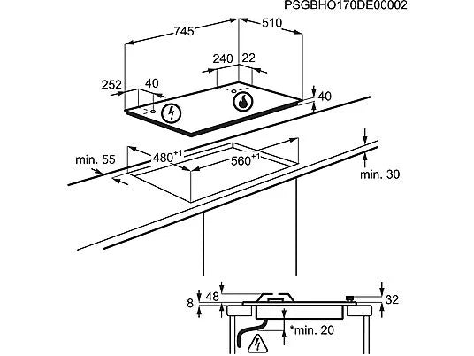 Piano Cottura A Gas Electrolux EGG75372K 75Cm 5 Fuochi Vetro Nero