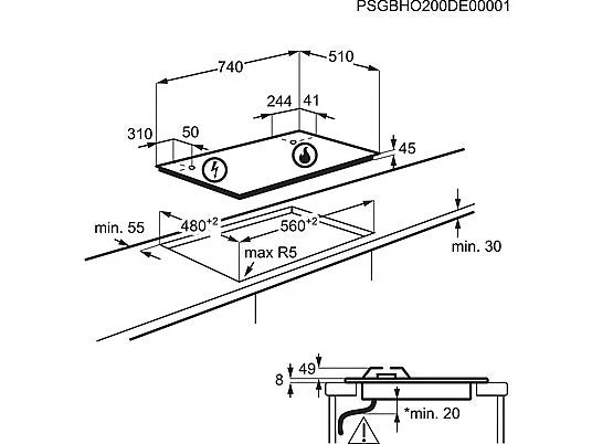 Piano Cottura A Gas Electrolux EGG75372M 75Cm 5 Fuochi Specchio