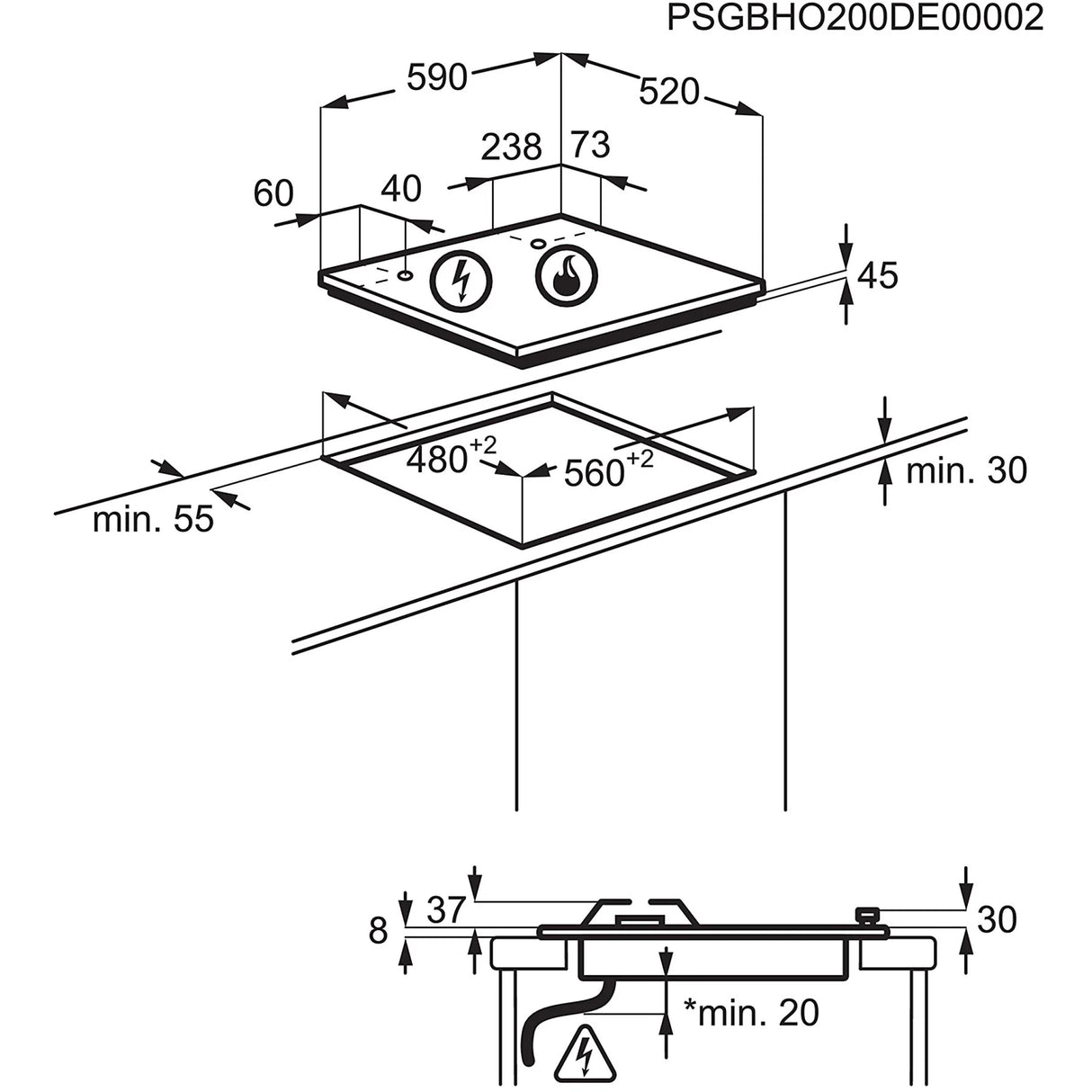 Piano Cottura A Gas Electrolux EGG64272M 60 Cm 4 Fuochi Vetro Specchio