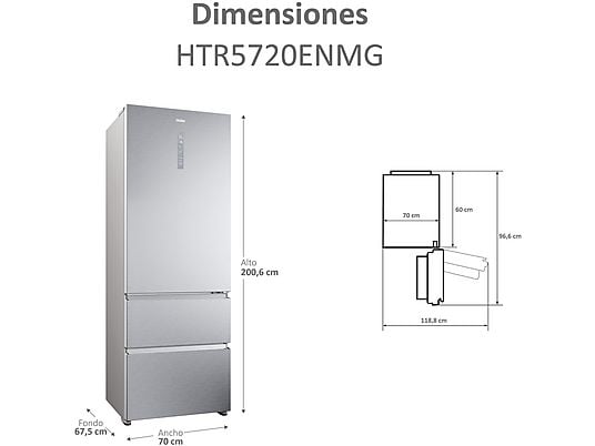 Frigorifero Haier HTR5720ENMG 70 cm combinato 3 porte Gentle Silver Total No Frost classe E