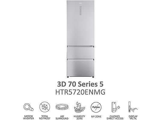 Frigorifero Haier HTR5720ENMG 70 cm combinato 3 porte Gentle Silver Total No Frost classe E
