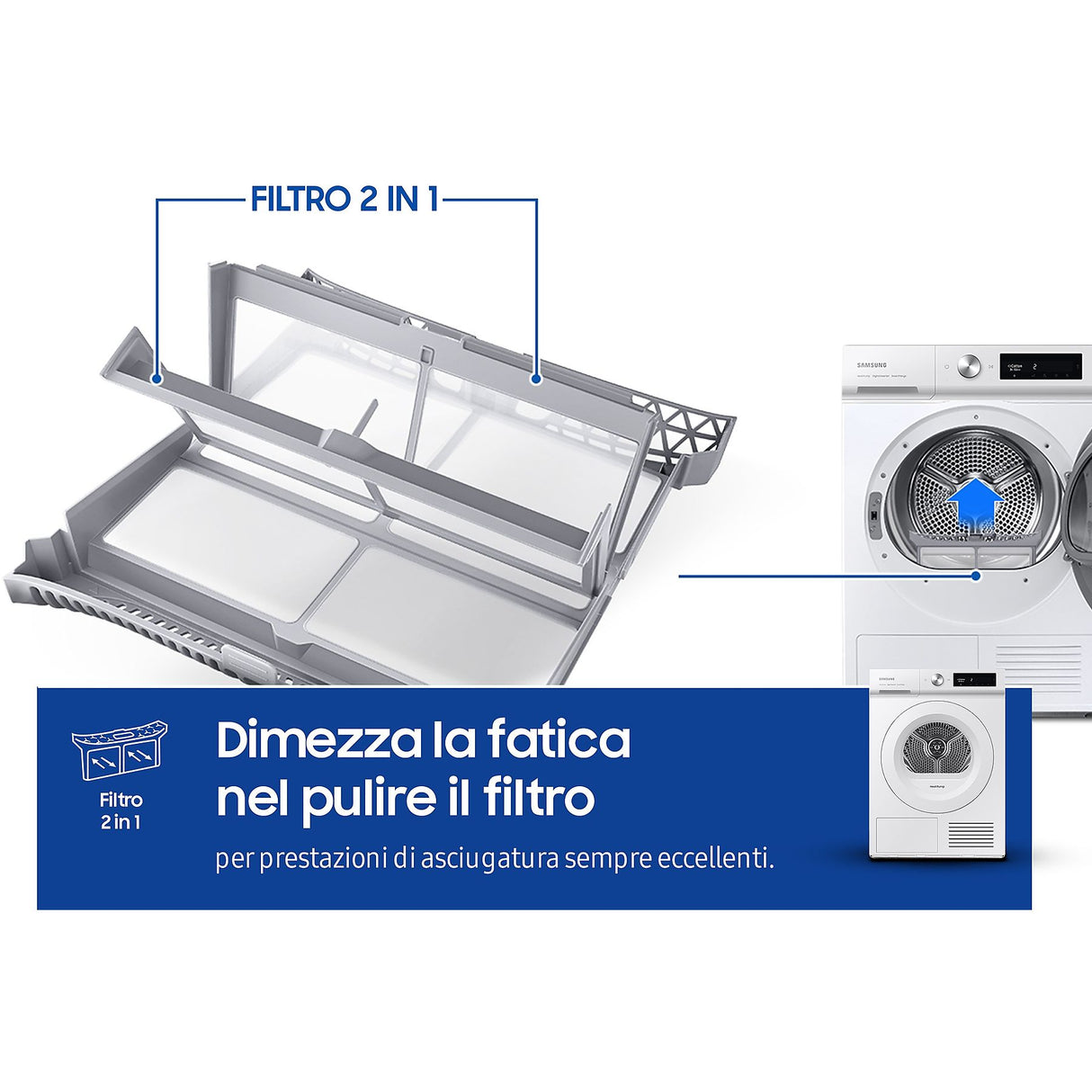 Asciugatrice Samsung DV90BB5245TW 9KG Classe C OptimalDry Bianca