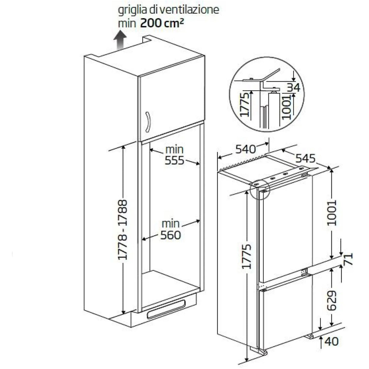 Frigorifero Beko BCSA285K4SN1 Combinato Incasso Classe E 178cm