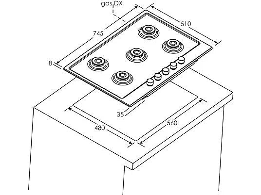 Piano Cottura A Gas Candy CHG74WX 5 Fuochi