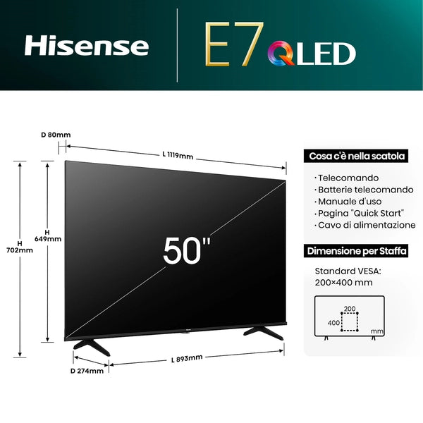TV Hisense 50E79NQ QLED 4K Ultra HD 50" Dolby Atmos Wi-Fi