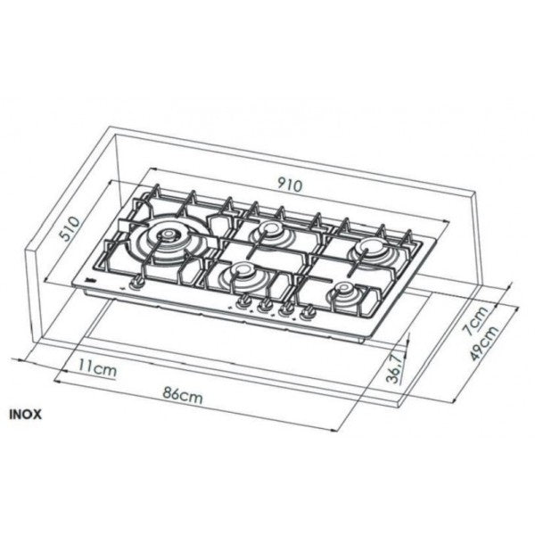 Piano Cottura A Gas Beko HIML95225SXE 90Cm Acciaio Inox