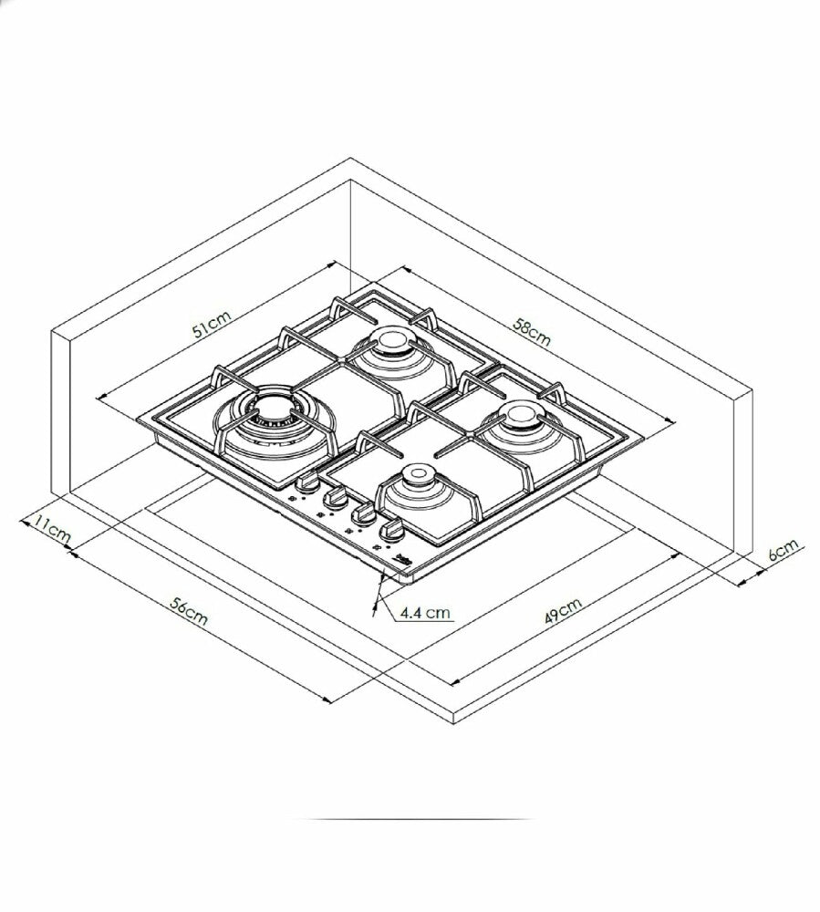 Piano Cottura A Gas Beko HIYG64225SBO 60Cm 3+1 Wok