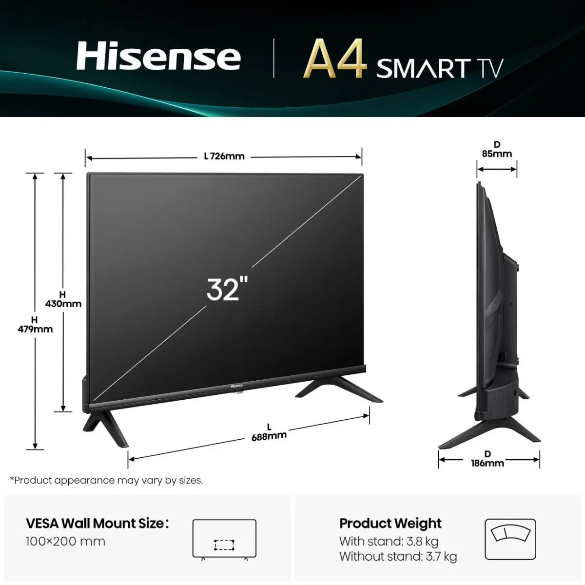 Smart TV Hisense 32A4Q 32" HD Ready VIDAA Smart OS HDR10 Classe F