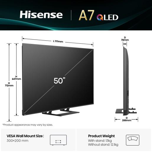 Tv Hisense 50A79Q 50" Smart Tv QLED 4K Ultra HD Dolby Atmos VIDAA Smart OS