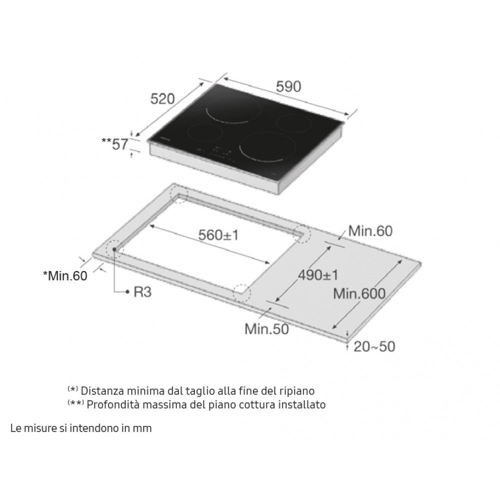 Piano Cottura Induzione Samsung NZ64T3707AK 4F 60Cm Nero
