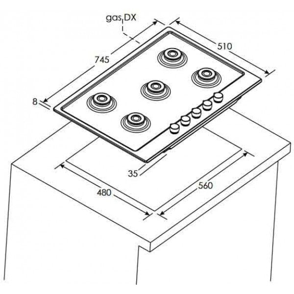 Piano Cottura A Gas Candy CHW74WTX  5 Fuochi
