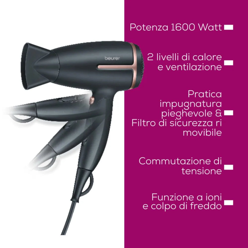 Asciugacapelli da Viaggio Beurer HC25 1600W Motore DC