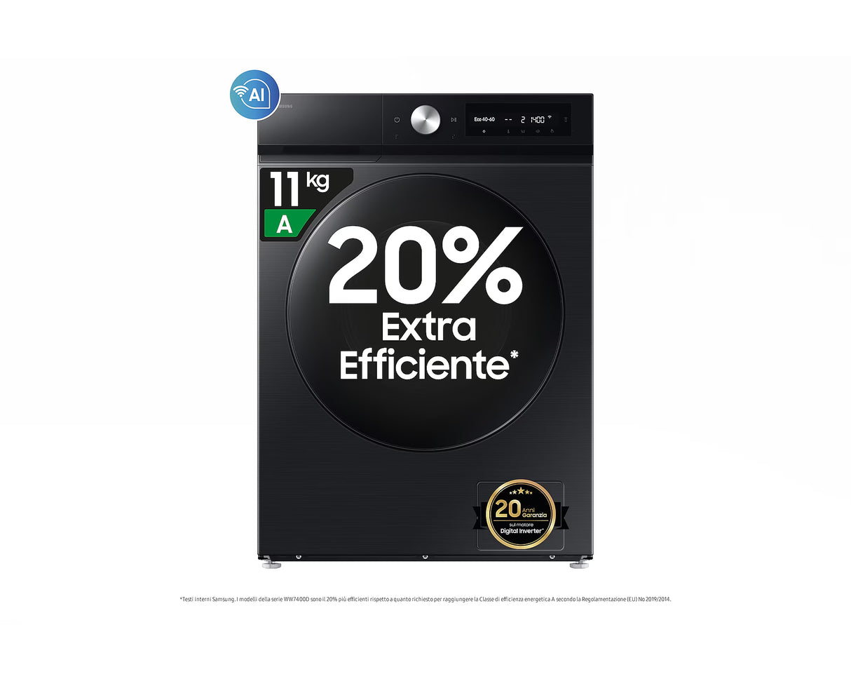 Lavatrice Samsung WW11DB7B94GBU3 Classe Energetica A-20% Capacità 11 Kg con Sistema Ecodose