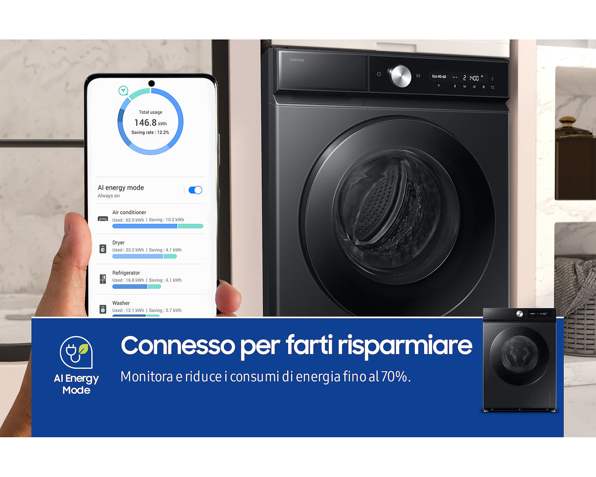 Lavatrice Samsung WW11DB7B94GBU3 Classe Energetica A-20% Capacità 11 Kg con Sistema Ecodose