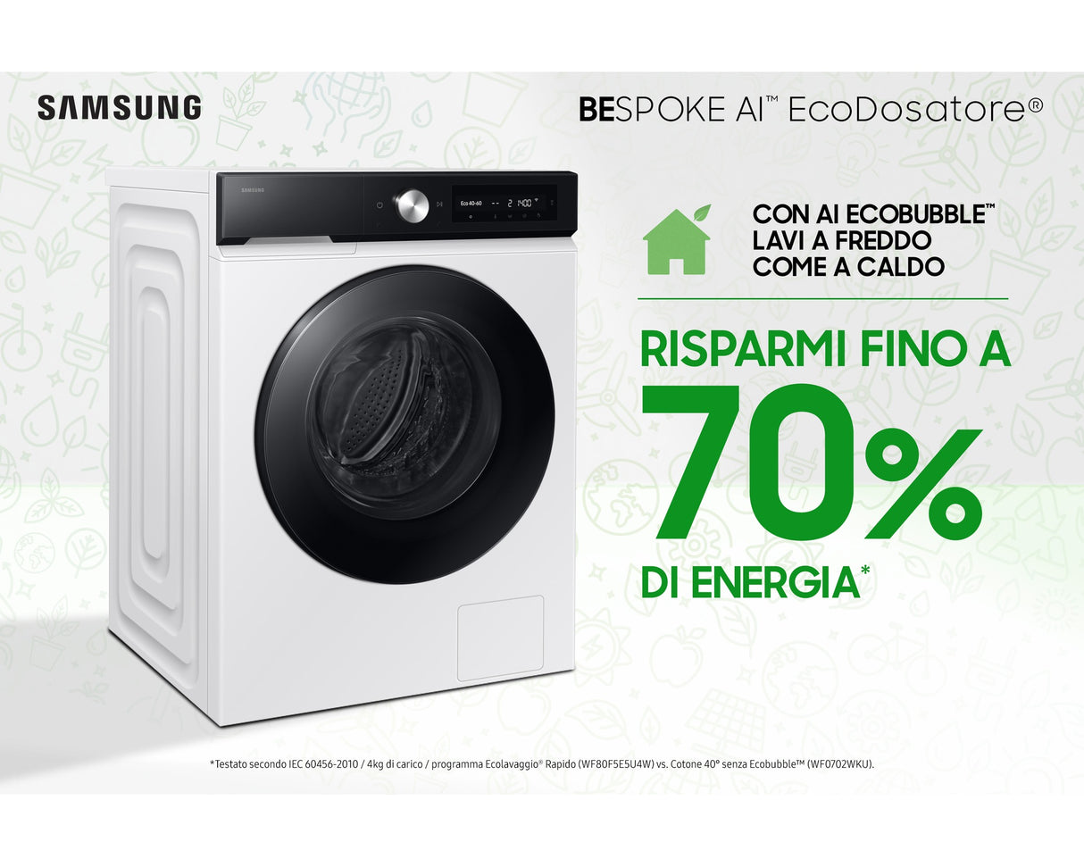Lavatrice Samsung WW11DB7B94GEU3 Capacità 11KG Classe A-20% Ecodosatore Wi-Fi AI