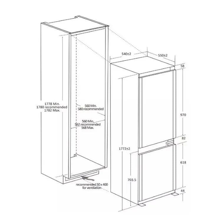 Frigorifero Incasso Candy CNBQL3518EV/L Combinato Classe E Raffreddamento Ventilato Low Frost 268 Litri Colore Bianco