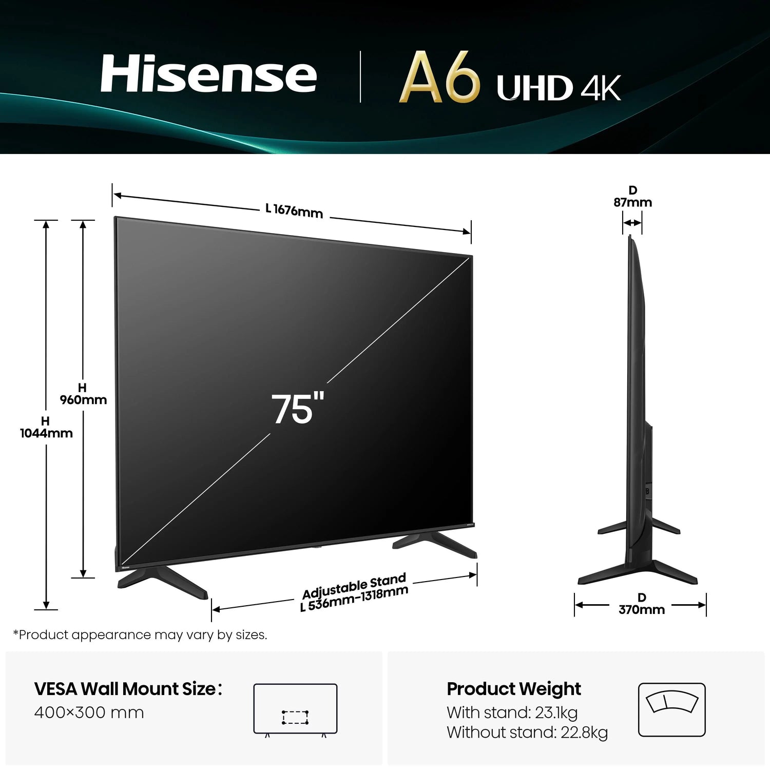 TV Hisense 75A69Q 75" UHD Smart TV AI 4K Smooth Motion Dolby Vision Dolby Audio
