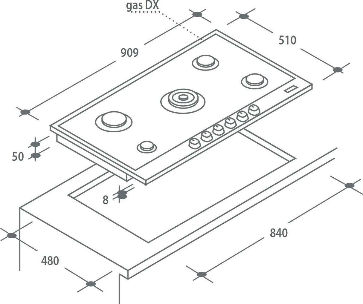 Piano Cottura A Gas Candy PG 953/1 SX  5 fuochi 90 cm