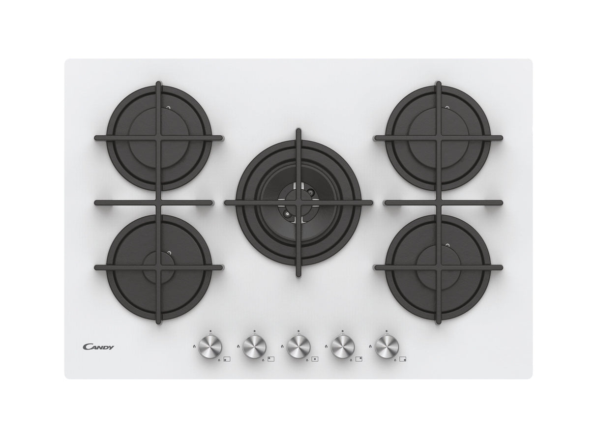Piano Cottura A Gas Candy CVG74WPW 5 Fuochi Vetro Bianco