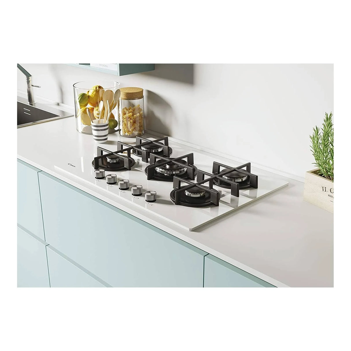 Piano Cottura A Gas Candy CVG74WPW 5 Fuochi Vetro Bianco