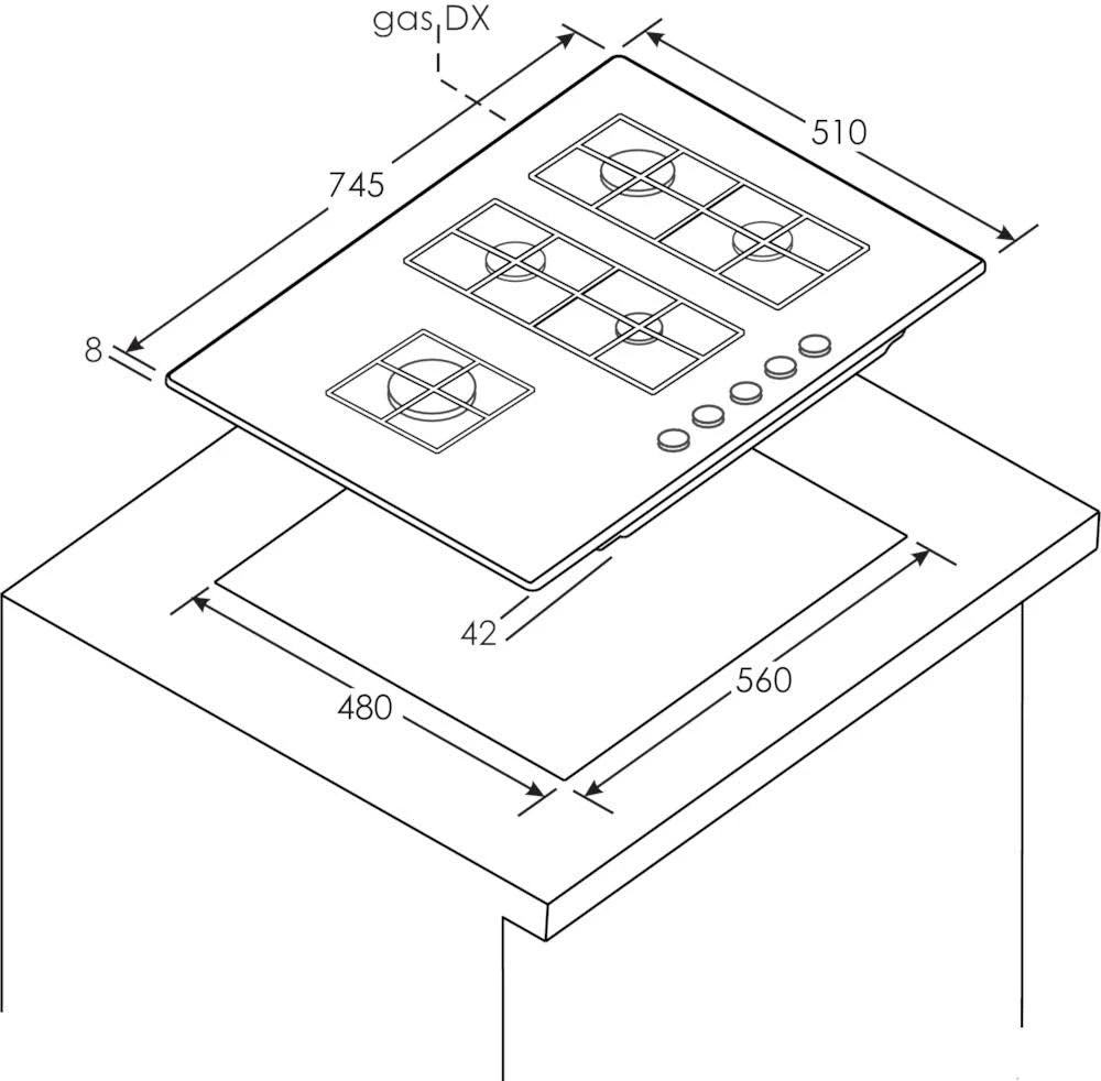 Piano Cottura A Gas Candy CVG74WPW 5 Fuochi Vetro Bianco