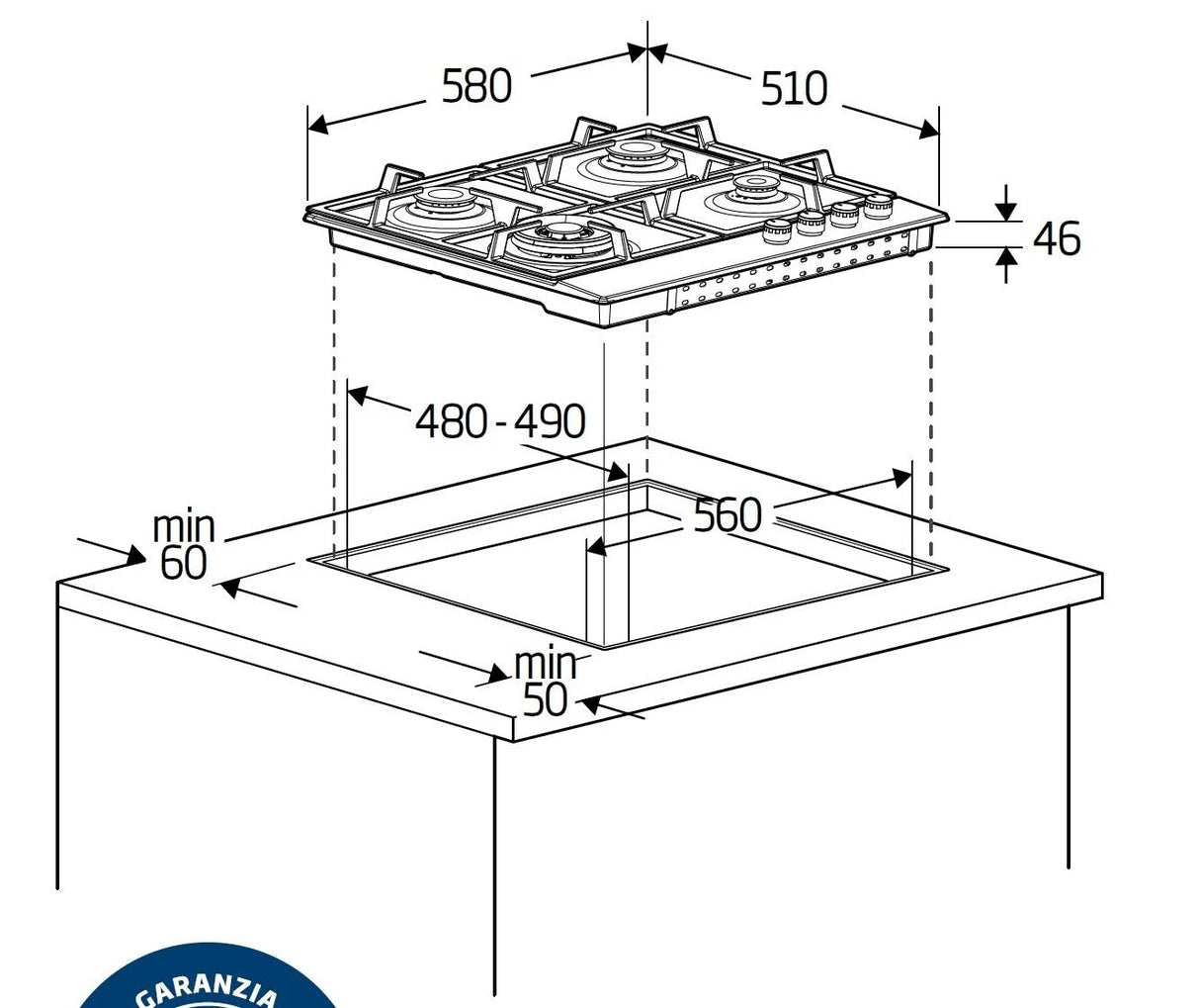 Piano Cottura A Gas Beko HIAW64225SXE 60CM 3+1 Work Acciaio Inox