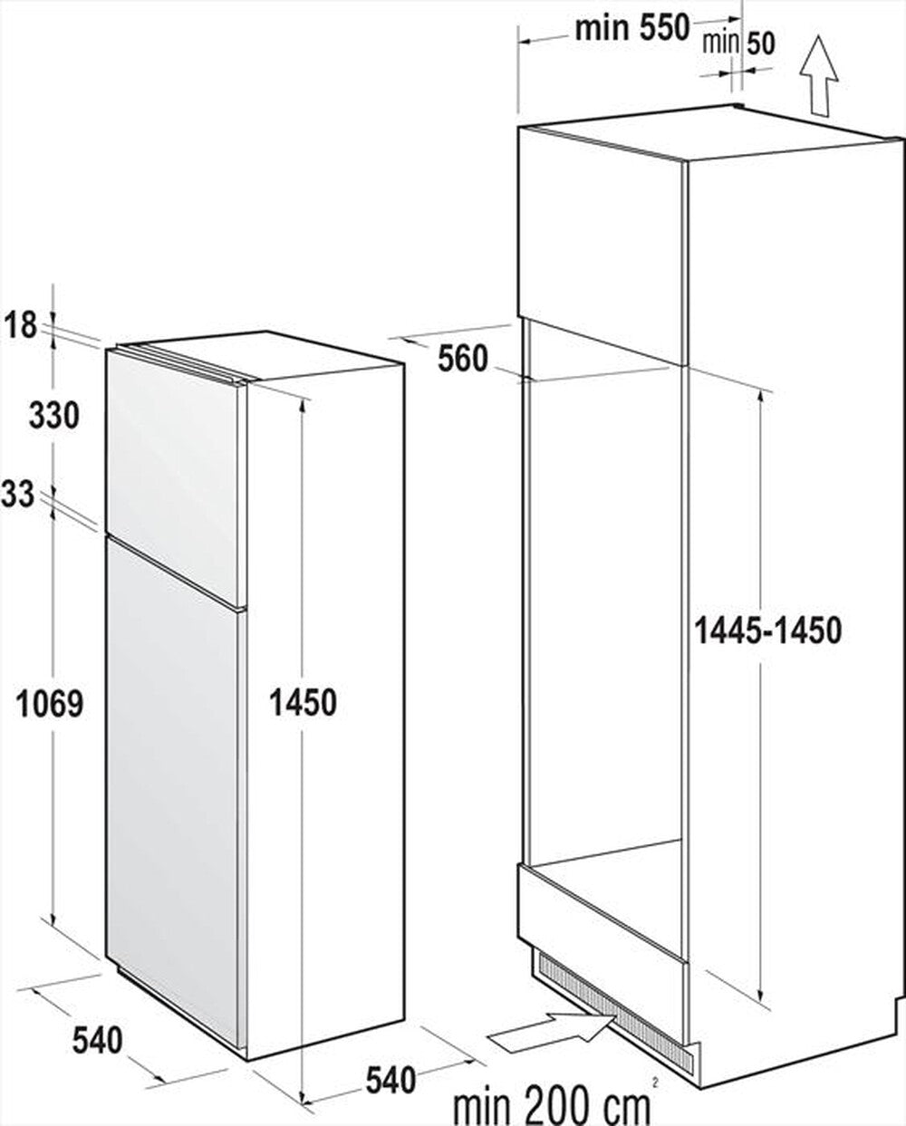 Frigorifero Hisense RI1P205NEWE Doppia Porta Incasso 145cm Classe E