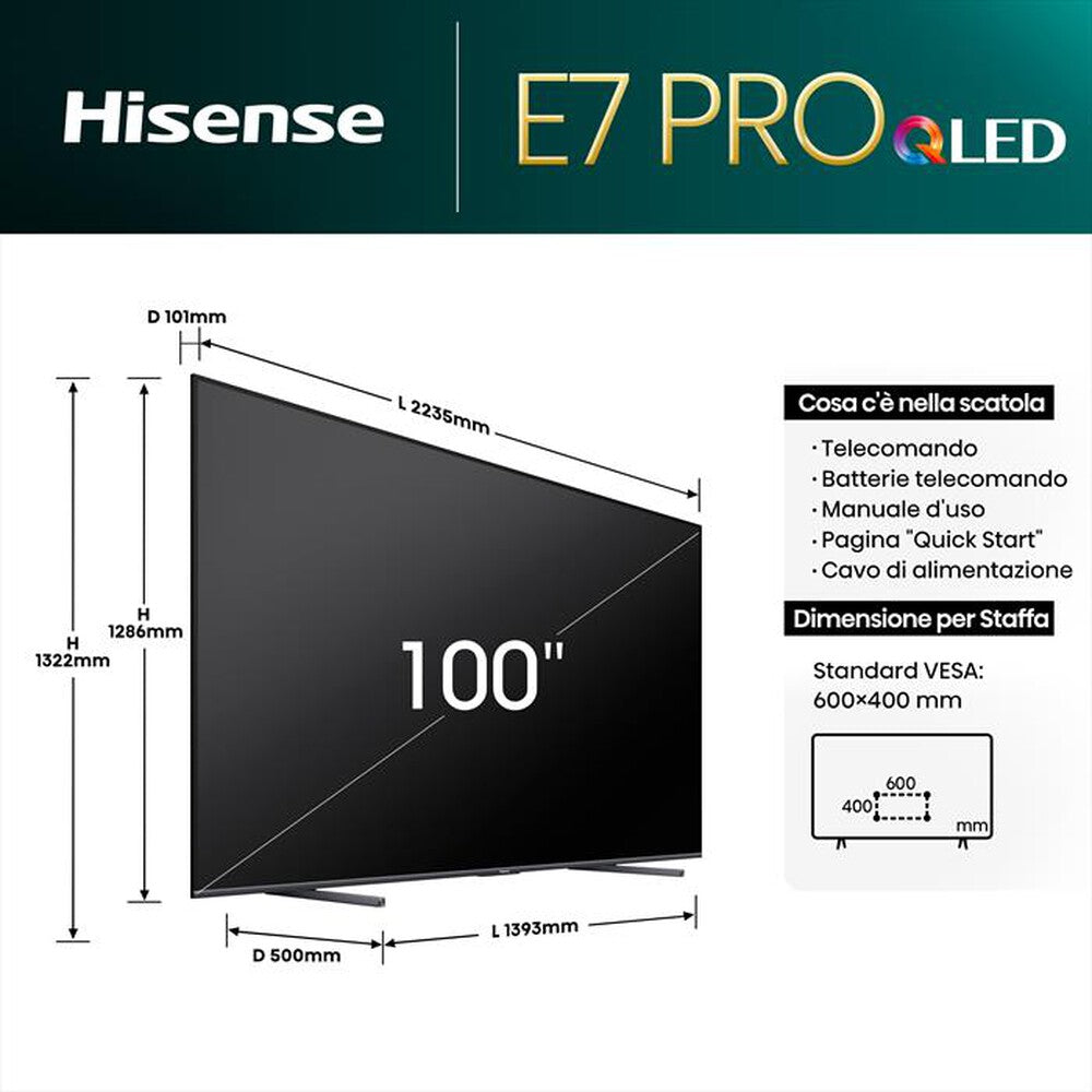 TV Hisense 100E7NQNOPRO QLED 100" Smart TV 4K Quantum Dot Ultra HD
