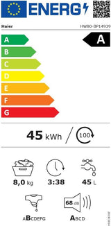 Lavatrice Haier HW80 BP14939 S I Pro Serie 3 8 Kg 1400 giri Classe A Libera Installazione Bianca