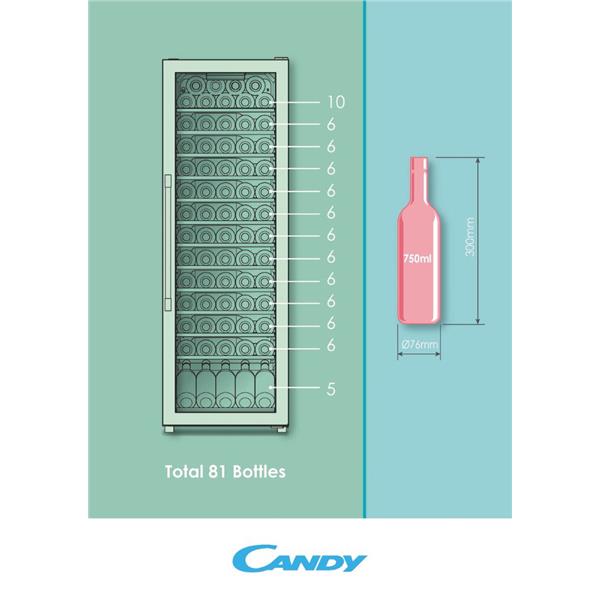 Cantinetta Vini Candy CWC 200 EELW/NF 81 Bottiglie Libera Installazione Classe G