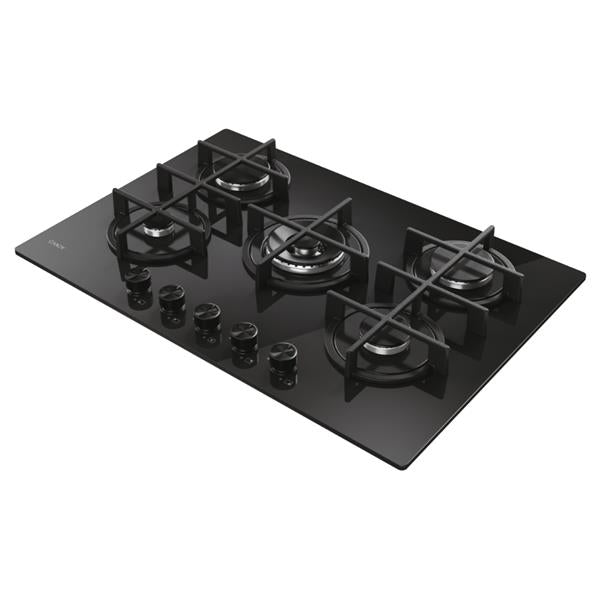 Piano cottura Candy CVG74WTB Gas su vetro 5 zone Nero Vetro temperato 75 cm Griglie in Ghisa