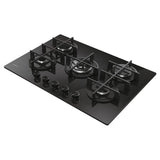 Piano cottura Candy CVG74WTB Gas su vetro 5 zone Nero Vetro temperato 75 cm Griglie in Ghisa