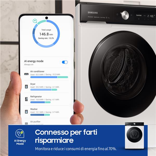 Lavatrice Samsung WW90DB7U94GEU3 9kg Classe A -20% 1400 giri Ecodosatore Bespoke AI Vapore Motore Inverter
